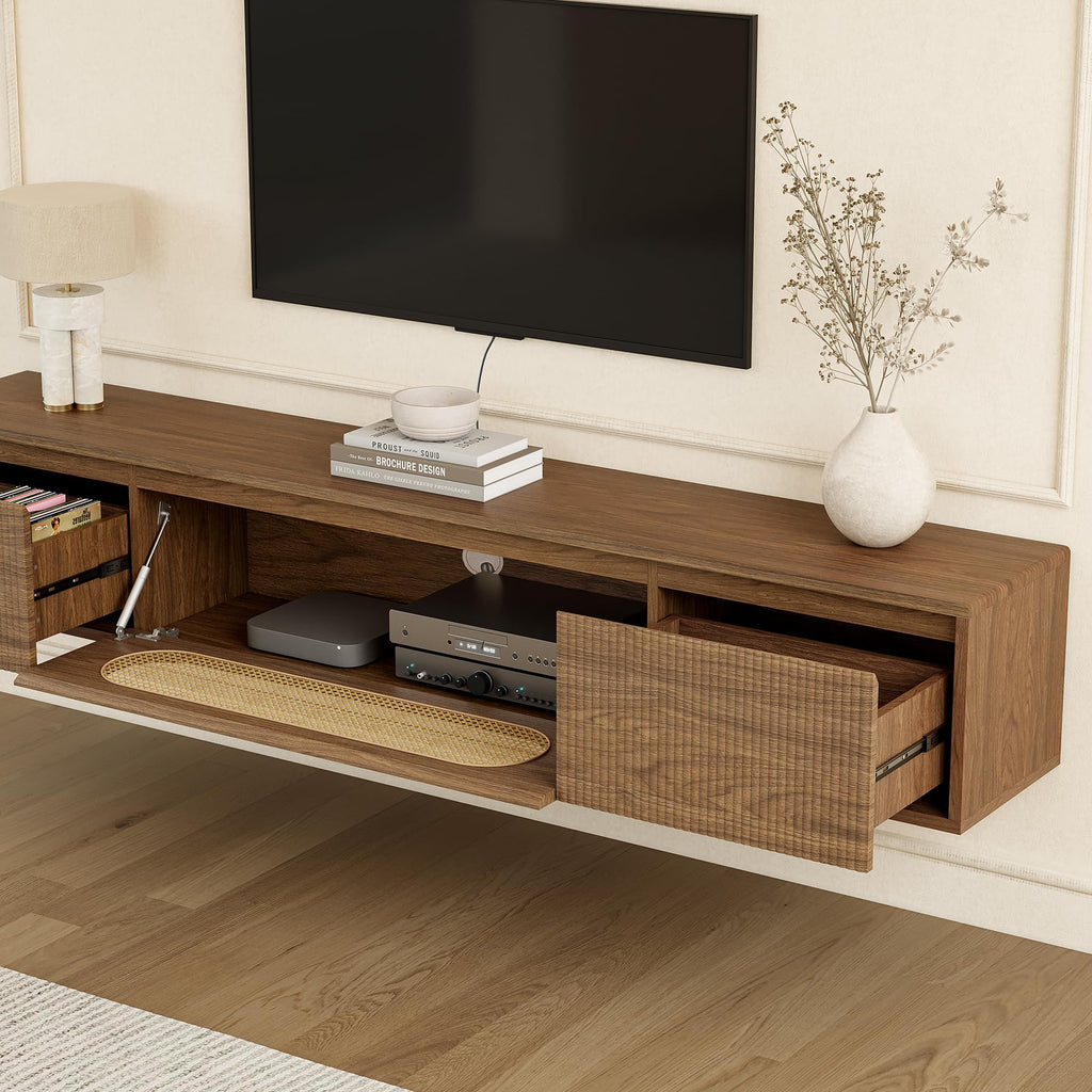 71'' Floating TV Stand Wall Mounted, Large Floating TV Stand, Fluted Floating Shelf for Under TV, Modern Media