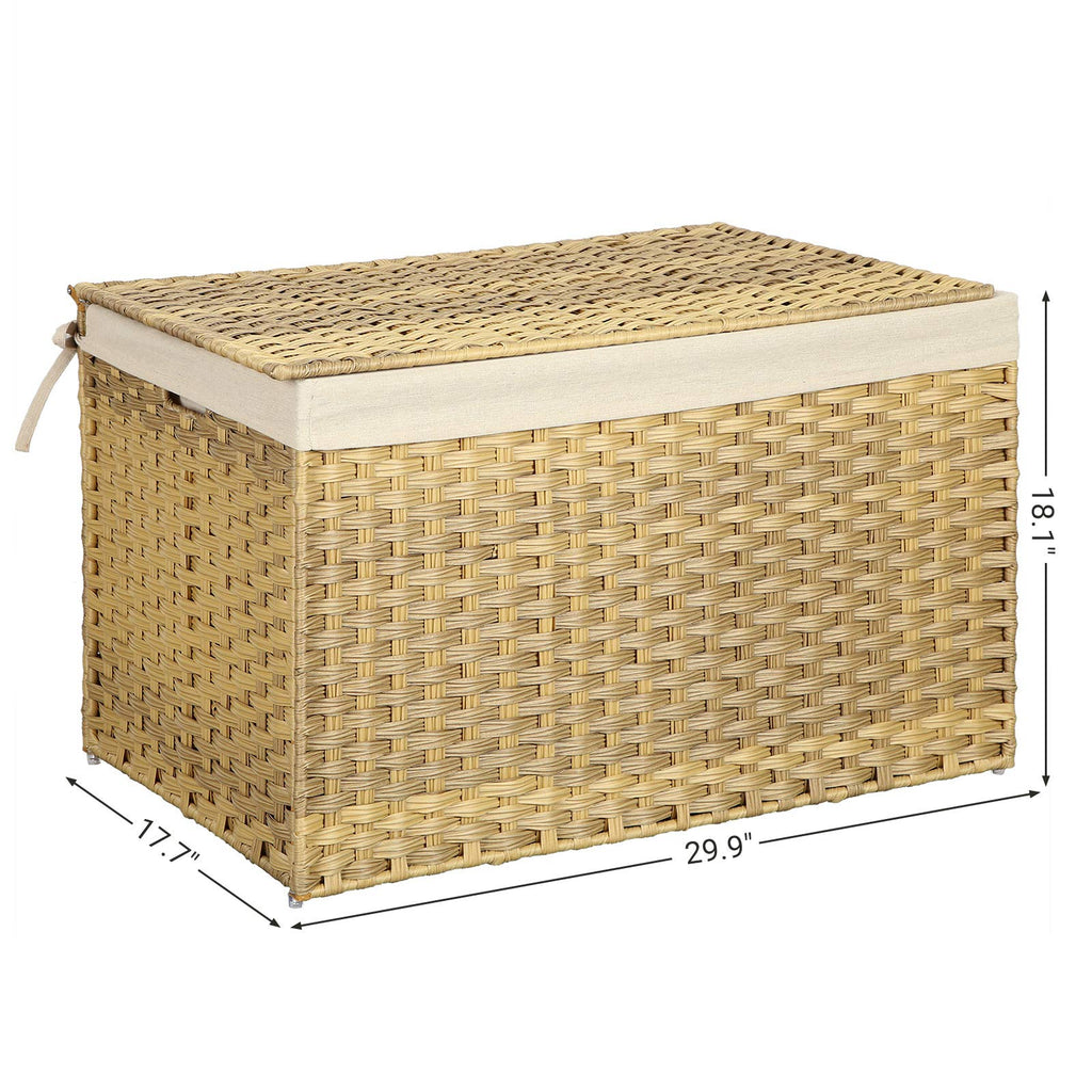 Woven Storage Basket with Lid, 42.3 Gallon (160L), Foldable