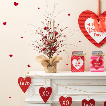 Valentine Artificial Berry Heart Blossom Table Tree 18"H Red Heart Tree Table Centerpiece for Valentine's Day Holiday