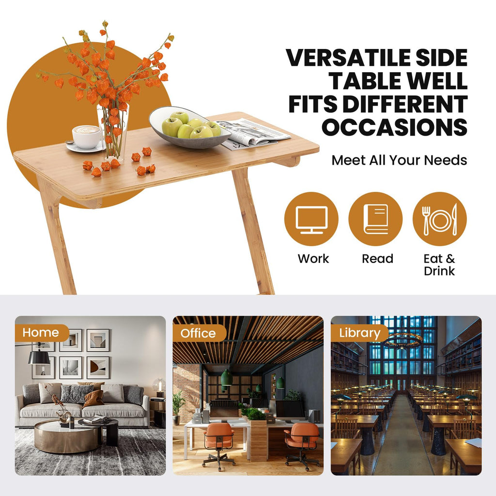 Bamboo TV Tray Sofa Side Table, Z-Shaped Couch Table with 30" x 16" Tabletop, Space-Saving Snack Laptop Desk, Quick