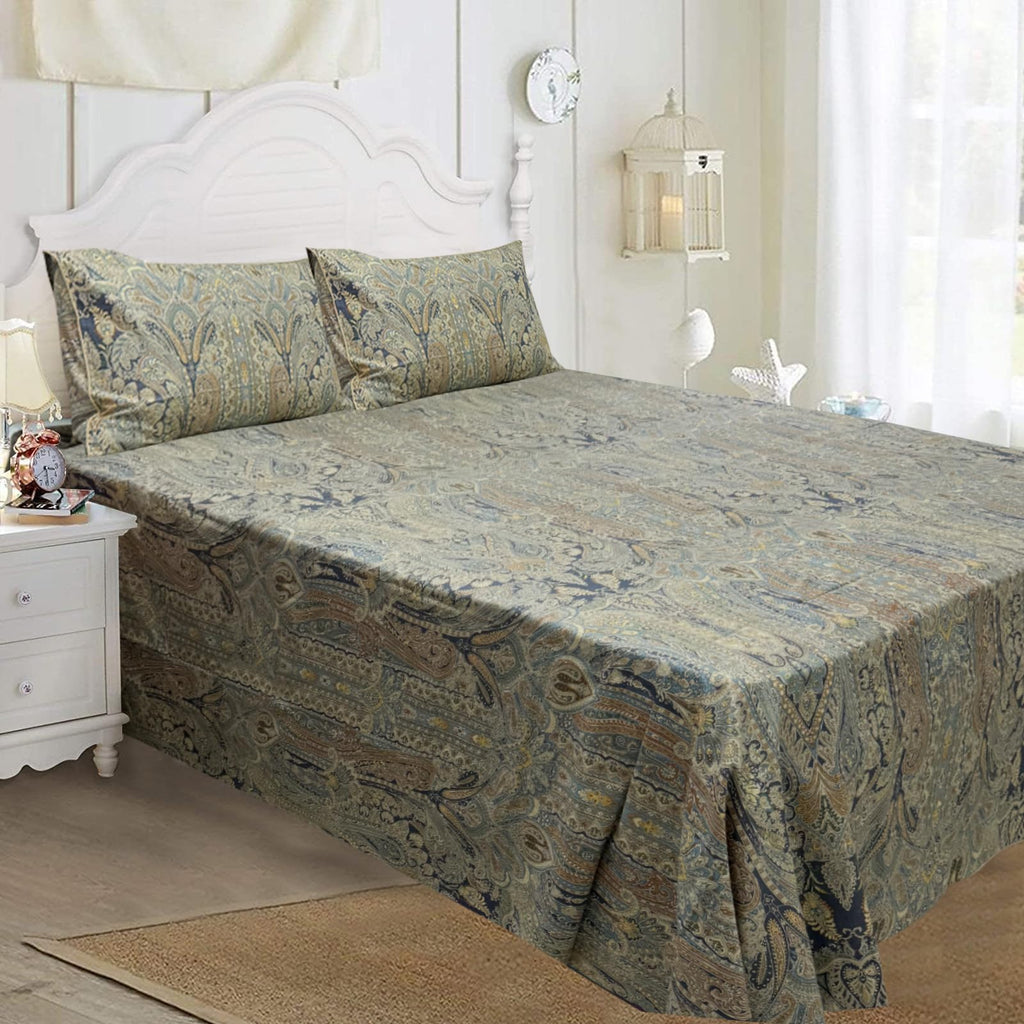 4 Pieces Floral Sheets Bed Sheet Set 800 Thread Count Vintage Bedding Set 100% Egyptian Cotton Fitted Sheet 17.5 Inch