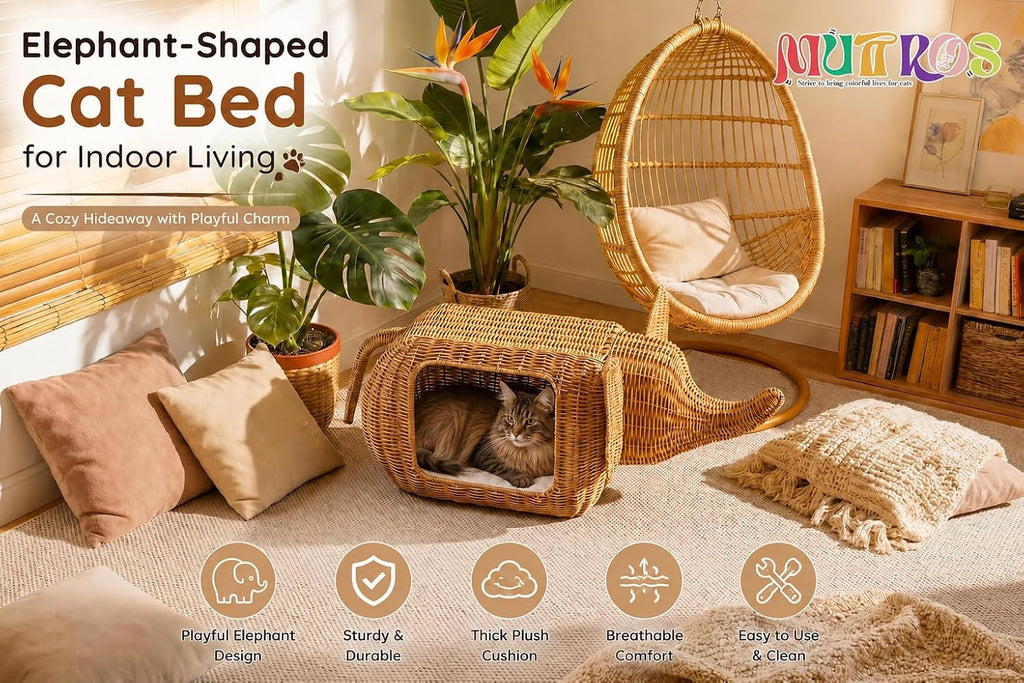Elephant Cat Condo Bed, Woven Cat House