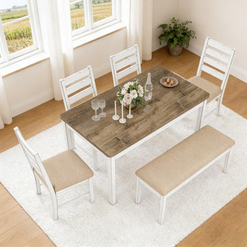 6 Piece Farmhouse Dining Table Set with 4 Chairs and 1 Bench