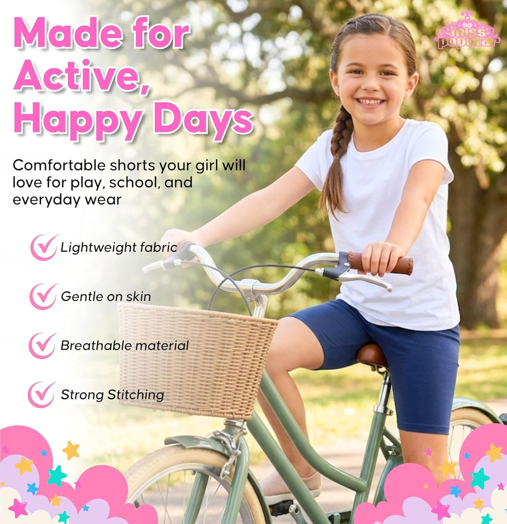 Girls Cotton Spandex Biker Shorts Pack Stretch Active Shorts Elastic Waist Dance School Play