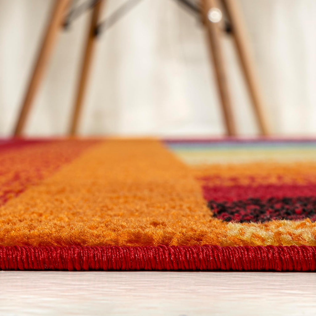 Retro Rainbow Stripe Multi Indoor Area Rug, Contemporary, Casual, Coastal, Easy-Cleaning, Pet Friendly