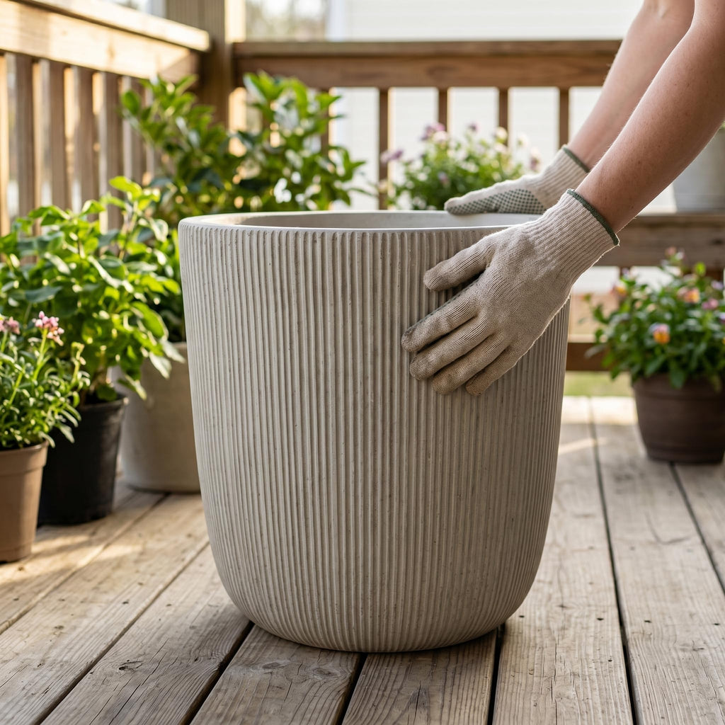 Retro White Magnesium Oxide Planter Pot 14.37" with Drainage Hole