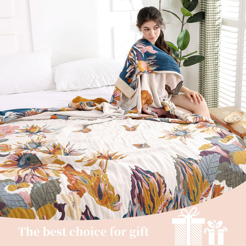 Boho Throw Blanket for Couch Bed, 100% Cotton Soft Rustic Quilt