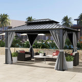 10x12ft Hardtop Gazebo Double Roof with Nettings and Curtains