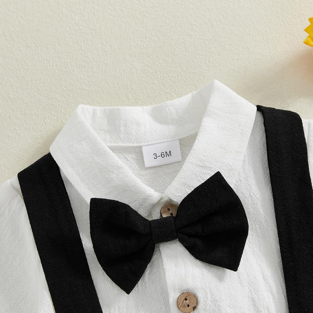 Newborn Baby Boy Gentleman Outfit Suit Short Sleeve Romper Suspender Shorts