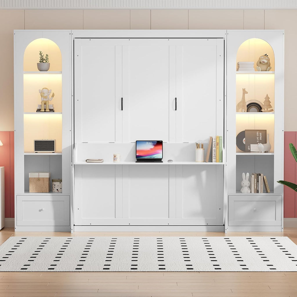 Queen Murphy Bed with Storage Drawers & Desk for Save Space & Small Space,Bedroom,Guest Room,Wall Bed Frame Folding