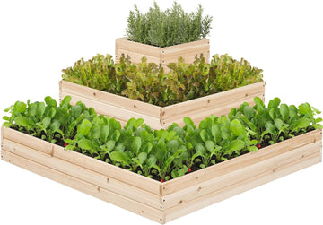 3 Tier Wooden Raised Garden Bed Open-Bottom Planter Box, 1Pcs | 3-tier planter saves space, open-bottom for deep