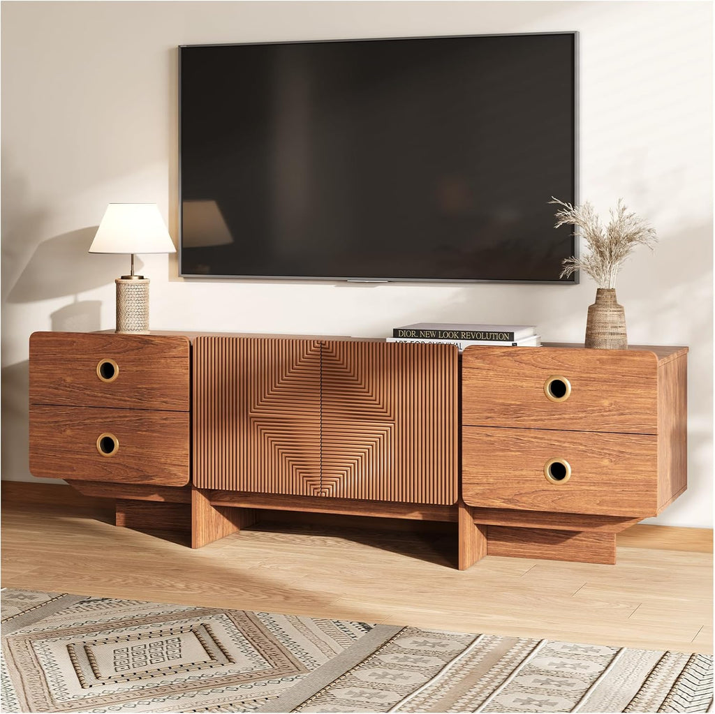66" Fluted TV Stands for Living Room, Mid Century Modern TV Consoles for 75 inch TV, Entertainment Center with