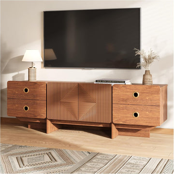 66" Fluted TV Stands for Living Room, Mid Century Modern TV Consoles for 75 inch TV, Entertainment Center with