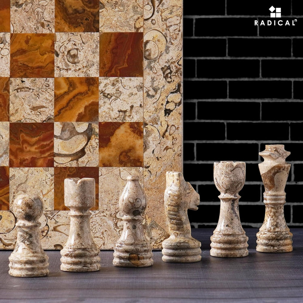 Marble Chess Set 12'' Inches Coral and Red Handmade Classic Board Games for Adults, Luxury Marble Chess Board & - Set of 33