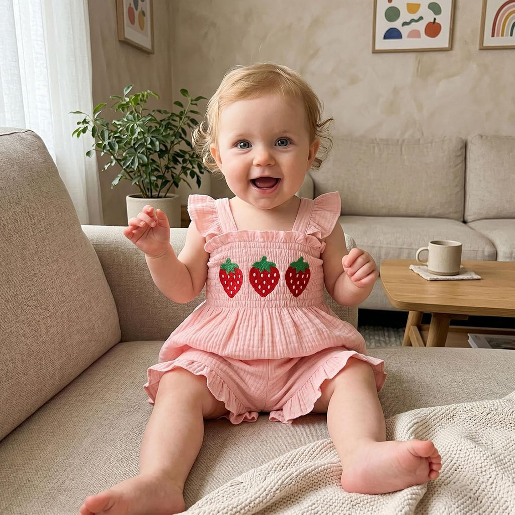 Toddler Baby Girl Summer Clothes Sleeveless Muslin Smocked Top Pants 6 9 12 2 3 4 Cute Kids Outfit