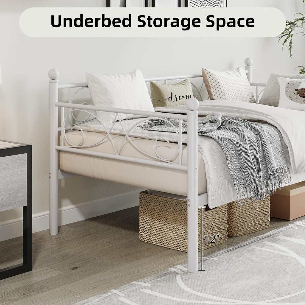Twin Size Daybed Frame, Metal Sofa Day Bed Frame, White