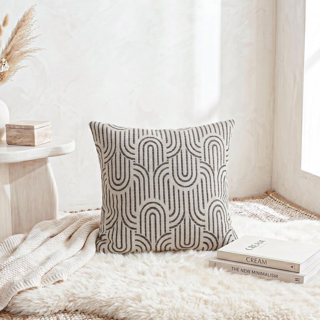Geometric Textured Throw Pillow Cover, Modern Accent Arc Pattern Decorative Square Cushion Case for Couch Sofa