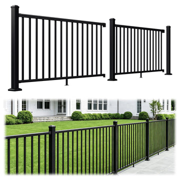 36in x 12ft Modular Aluminum Porch and Deck Railing Kit with 3 Post