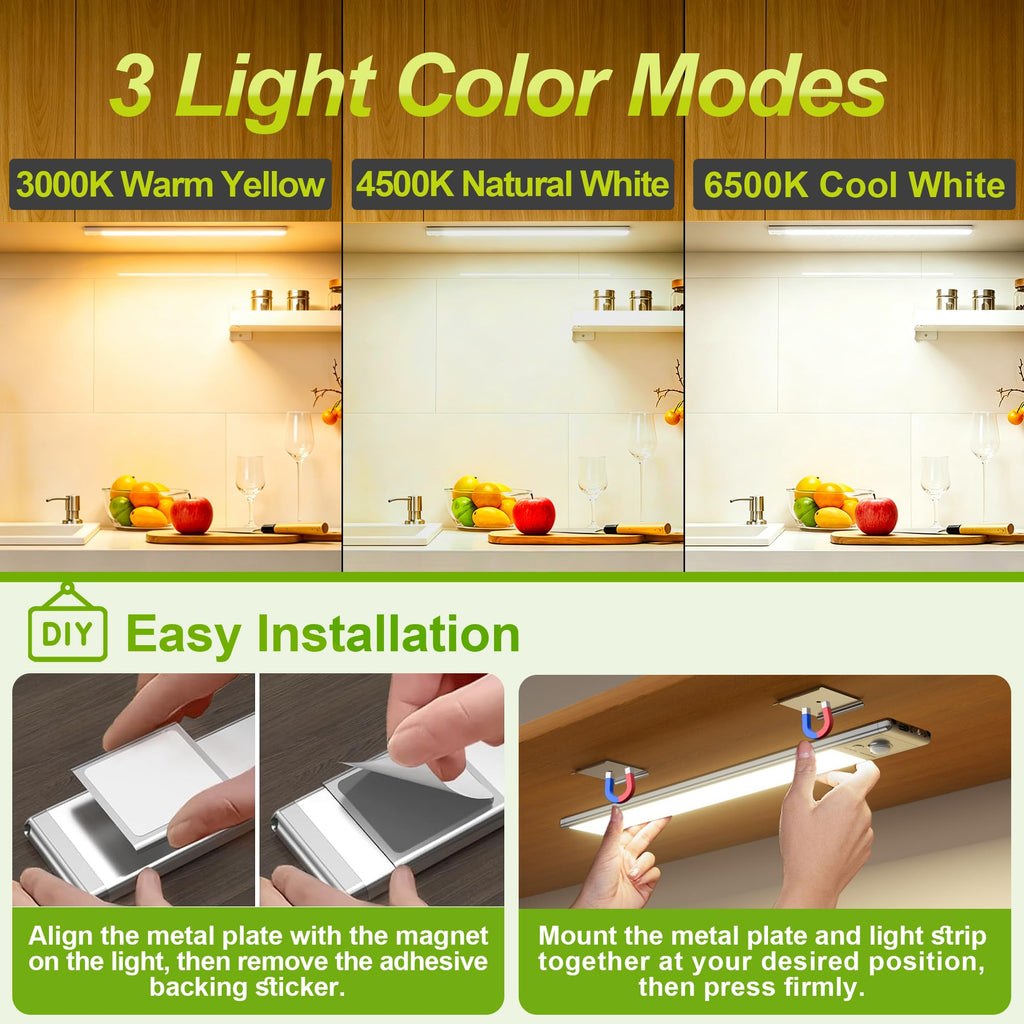 6 Pack Under Cabinet Lighting, 12in Rechargeable Motion Sensor Light Indoor