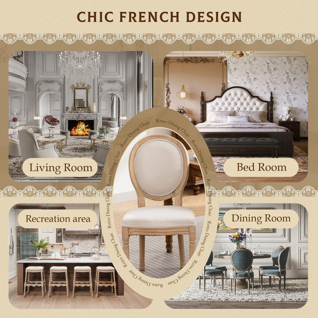 French Dining Chairs Set of 4, Vantage Dining Chair with Round Back, Wood Leg Farmhouse Country Rattan Dining Chair