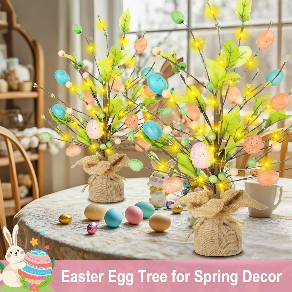 Easter Decorations, 18 Inch Easter Egg Tree with Timer Fairy Lights Colorful Egg Adjustable Branches Mini Tabletop