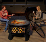 26" Steel Fire Pit with Grill & Diamond Mesh Design,360° Airflow Tech for 80% Less Smoke,XL Flames,Heavy-Duty Portable Outdoor Fire Bowl for Camping - Image 3
