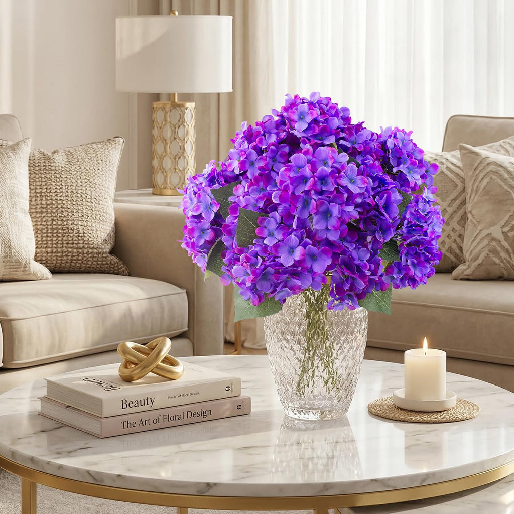 4 Pcs Hydrangea Artificial Flowers Outdoor Silk Bouquets, UV Resistant Faux Hydrangeas Flowers for Table Vase