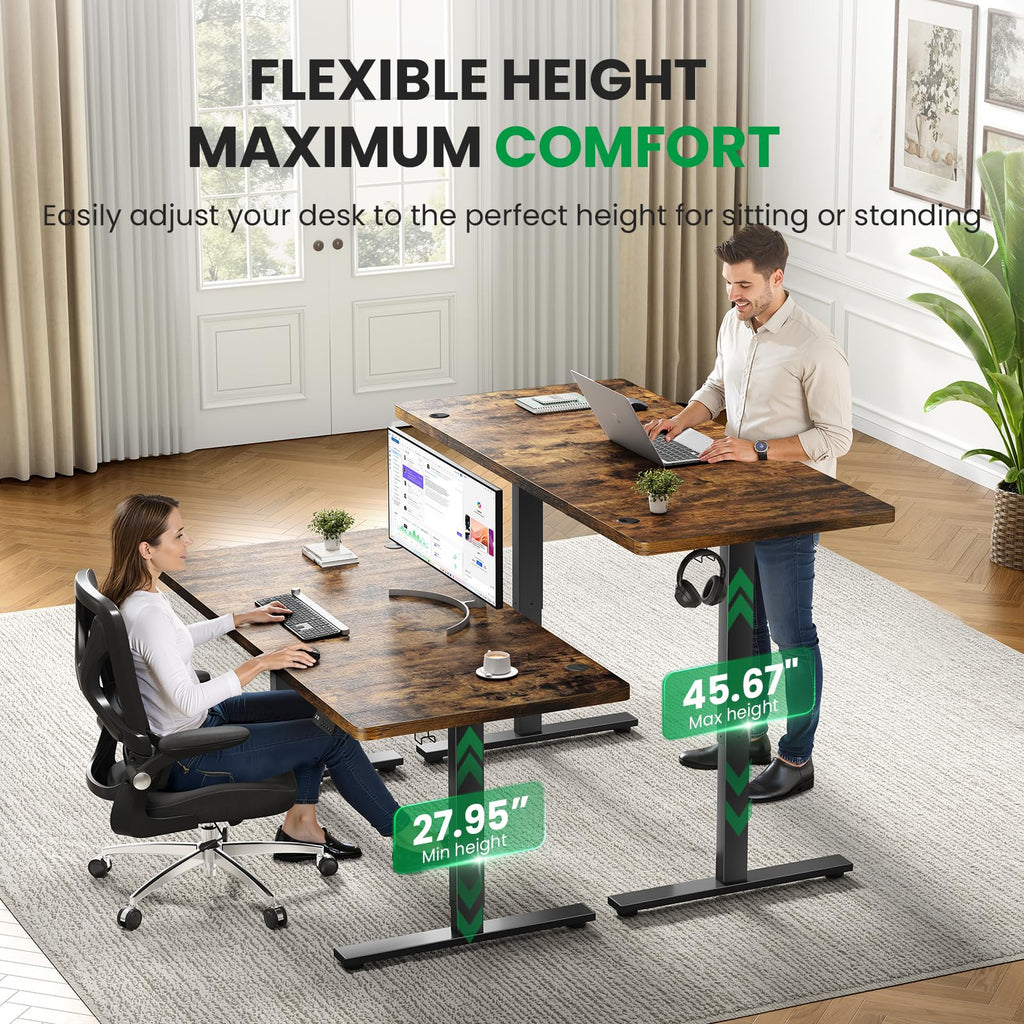 Brown 60x28 In Electric Standing Desk, 1 Inch Thick Tabletop