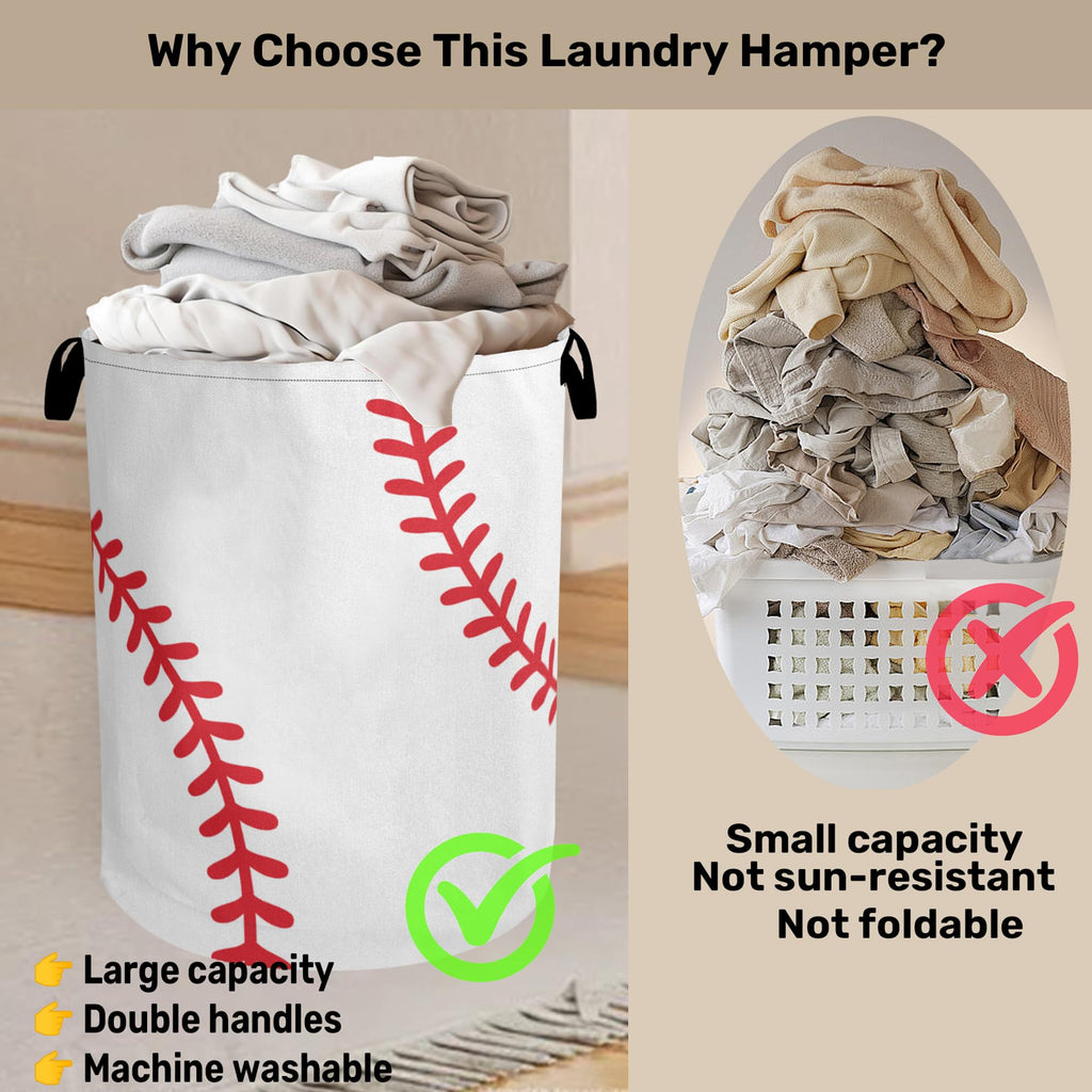Baseball Large Clothes Hamper Bag - Laundry Basket with Handles, Space Saving Foldable Design