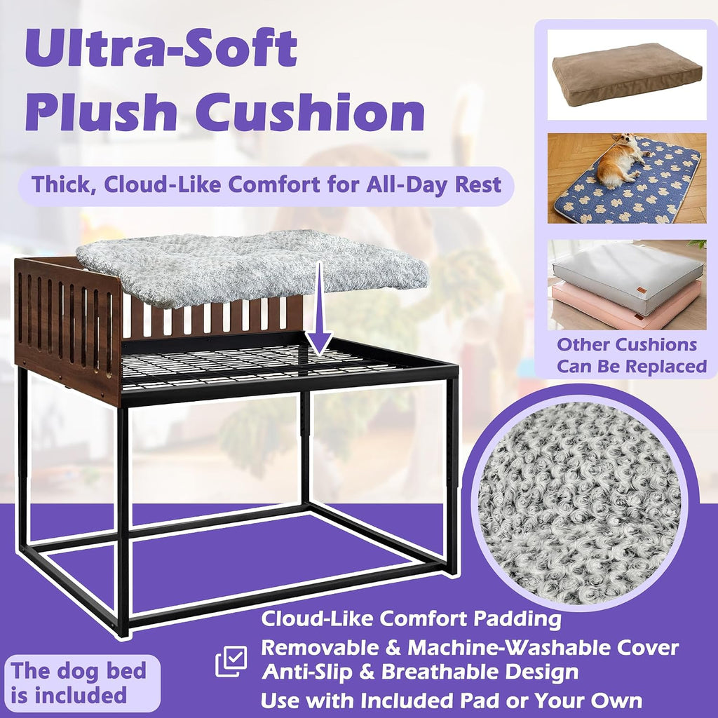 Beside Dog Bed, 2 Panel Adjustable Height Dog Bunk Beds, Metal Dogs Bed Frame with Cushion, X-Large