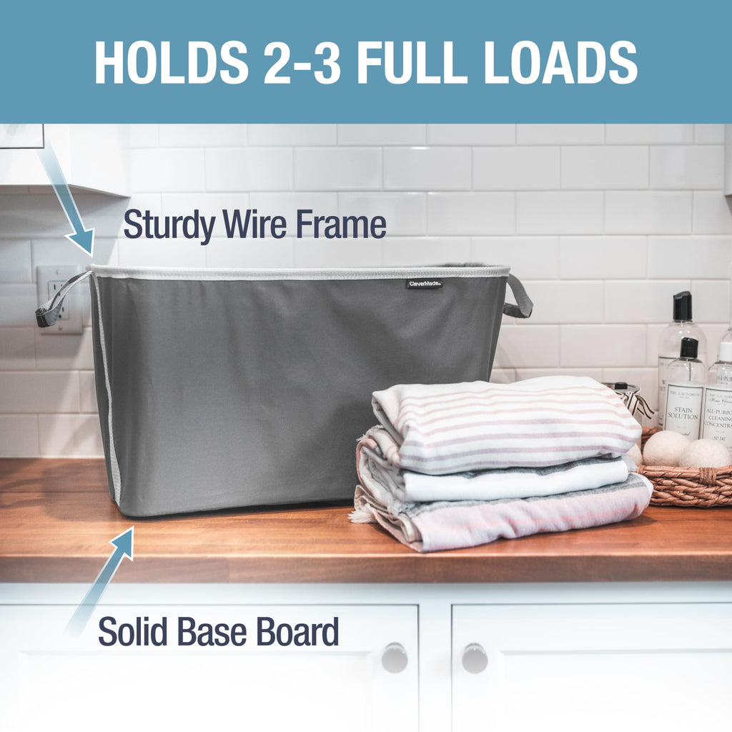 Collapsible Laundry Baskets, 60L 2 Pack, 55 lb, Pop-Up, Charcoal