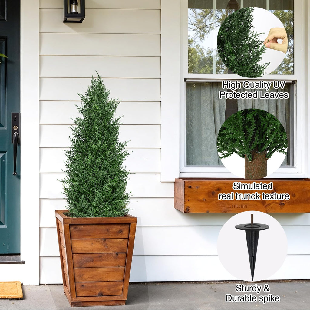 3FT Artificial Cedar Topiary Trees Realistic Fake Plants with Ground Spike