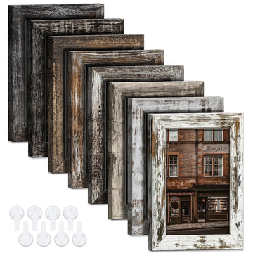 5x7 Picture Frames Set of 8, Vintage Rustic Farmhouse Industrial Style Photo Frames, High Definition Real Glass, for