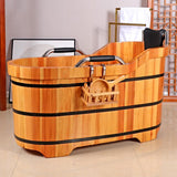 Japanese Style Wooden Soaking Tub with Steamer, Deep Cedar Bath Barrel for Adults, Freestanding Spa Bathtub for Home