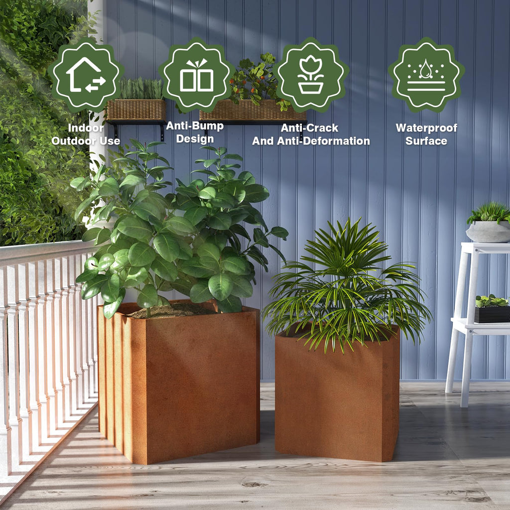 Corten Steel Planter Box 20"L x 20"W x 20"H Large Square Steel Planter Box