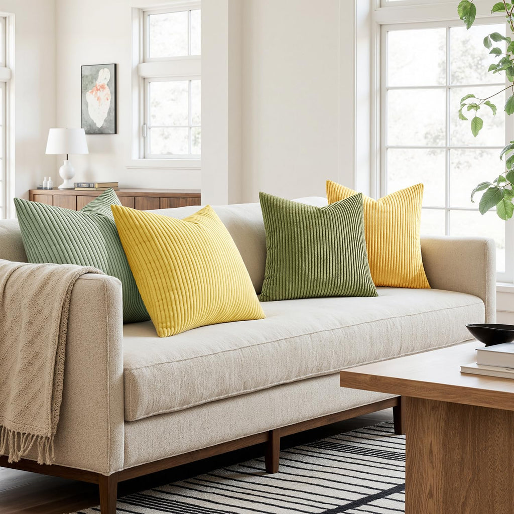 Soft Corduroy Decorative Throw Pillow Covers Yellow Green 18x18