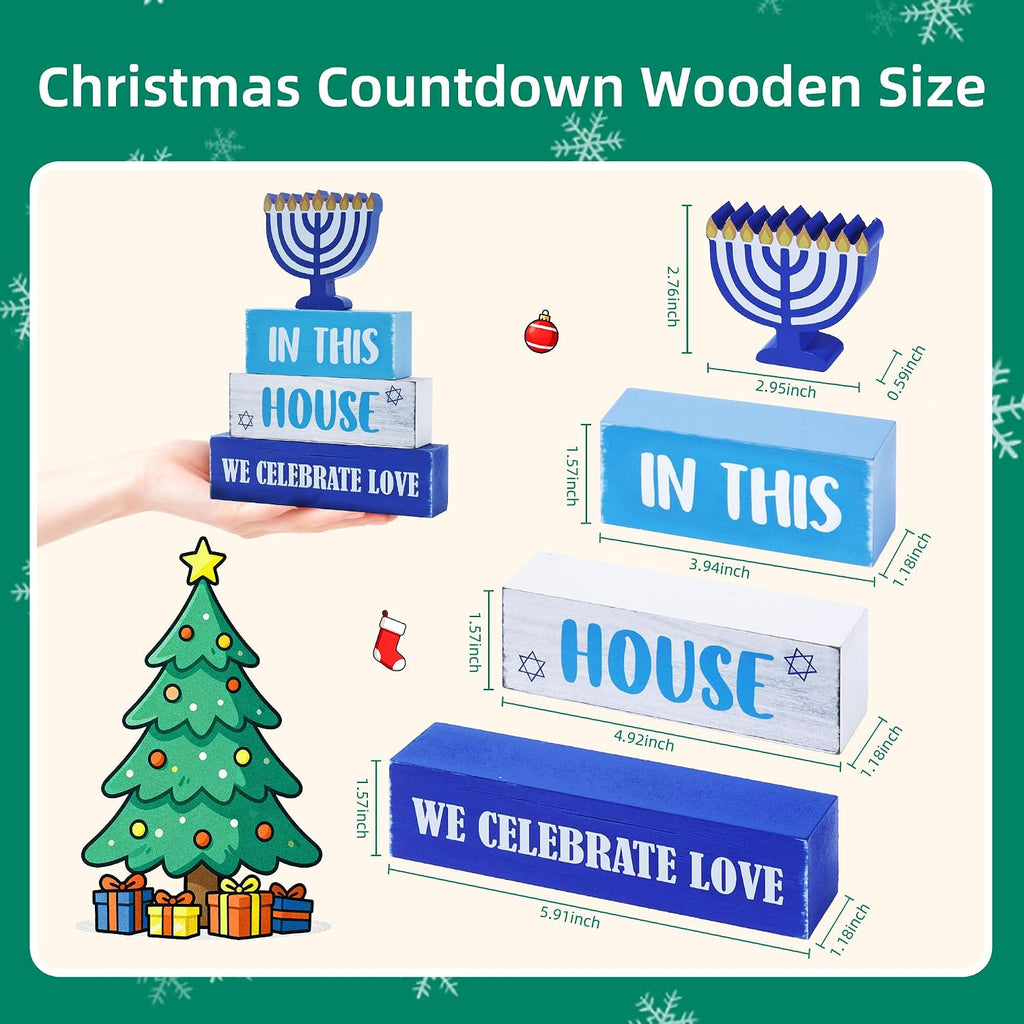 Hanukkah Wooden Tiered Tray Decor, Hanukkah Decorations Gifts, Jewish New Year Table Centerpiece for Xmas Party - Set of 4