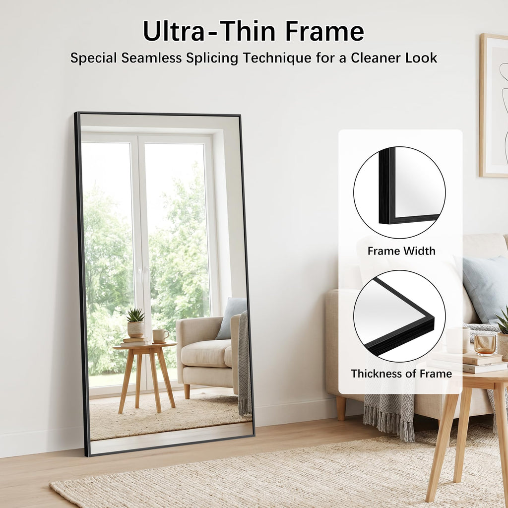 Black Bathroom Mirror for Wall, 30x60 Inch Rectangle Mirrors with Metal Frame, Modern Vanity Wall Mirror Decor Hangs