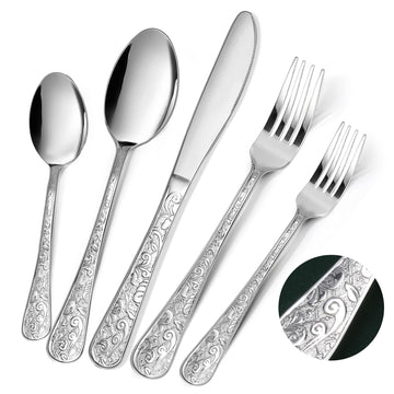 Silverware Set, 60 Pieces Vintage Carved Flatware Set for 12, Stainless Steel Cutlery Set with