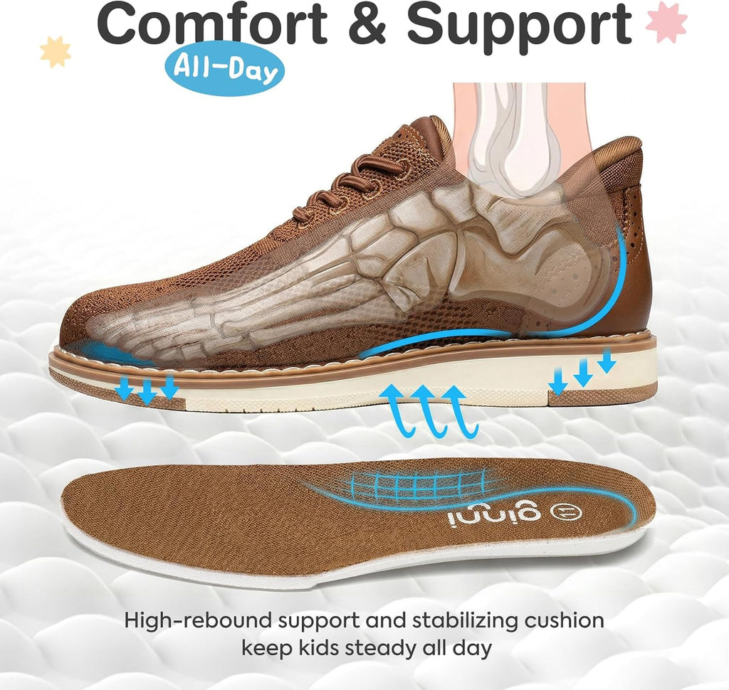 Boys Breathable Mesh Dress Shoes, Kids Slip-On Casual Oxford Sneakers