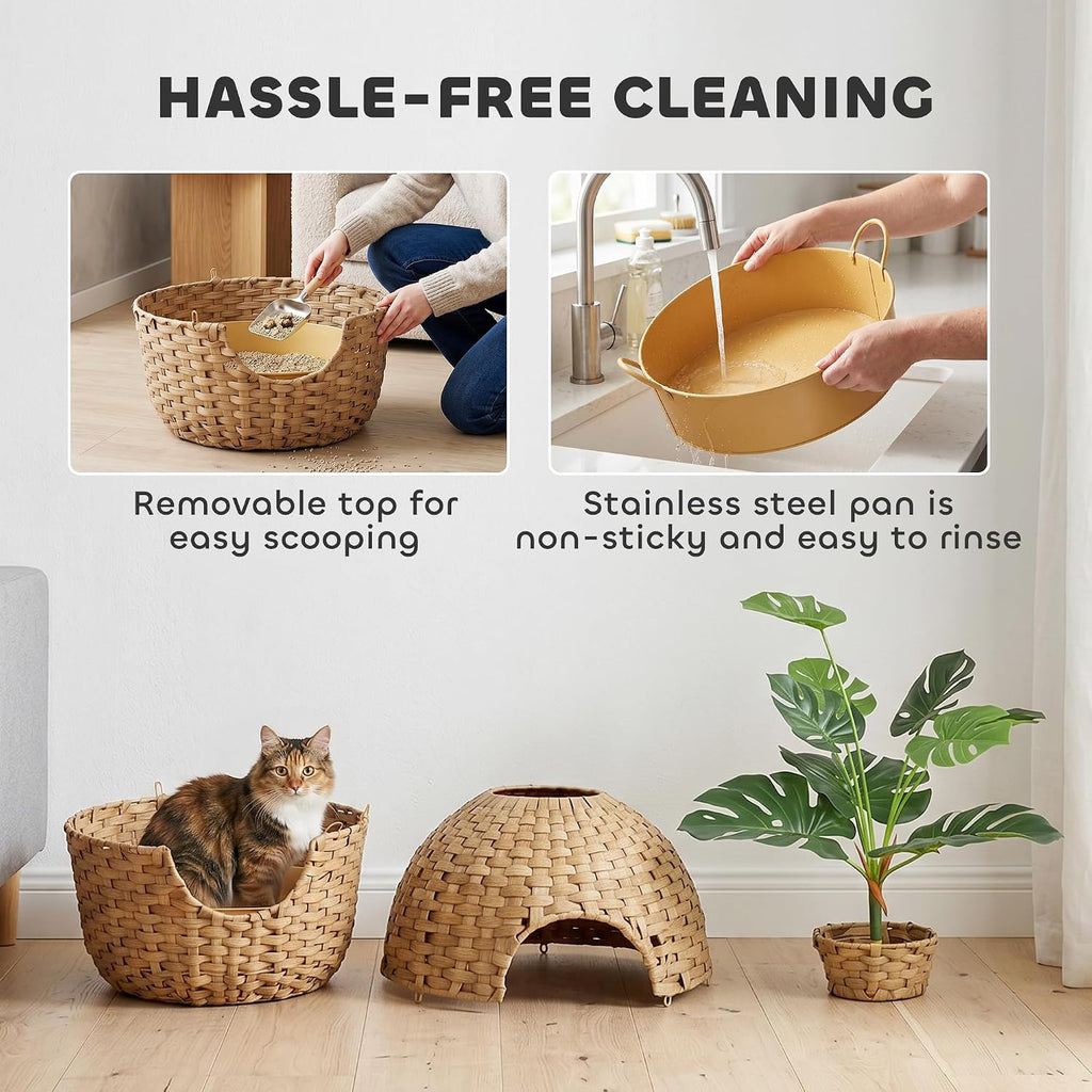 Hidden Cat Litter Box Plant Furniture Enclosure with Faux Plant