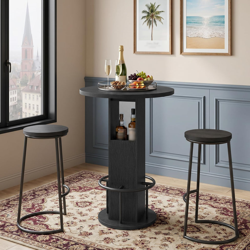 Round Bar Table, 35.6" H Bistro Pub Table with Footrest