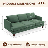 Mid Century Modern Couches for Living Room, 89" Comfy Green Couch Sofa with 3-Seater Deep Seats, Upholstered Sofas