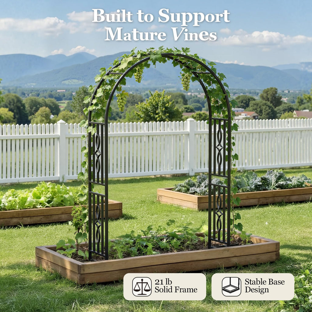 Metal Garden Arch, Heavy Duty Garden Trellis for Climbing Plants, with Enlarged Base for Stability, Ideal for Wedding