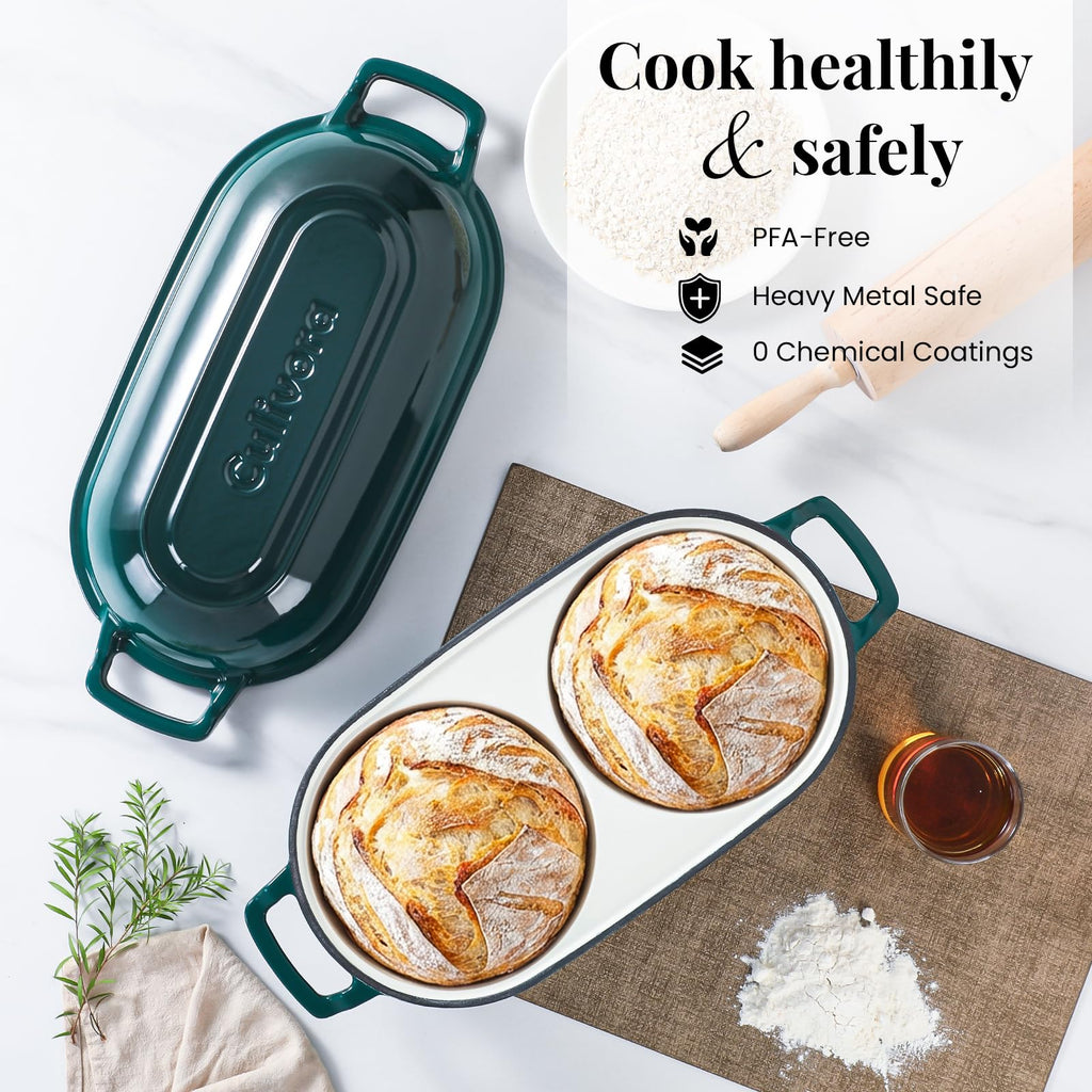 Cast Iron Double Dutch Oven, Mini Enamel Sourdough Bread Pan with Lid