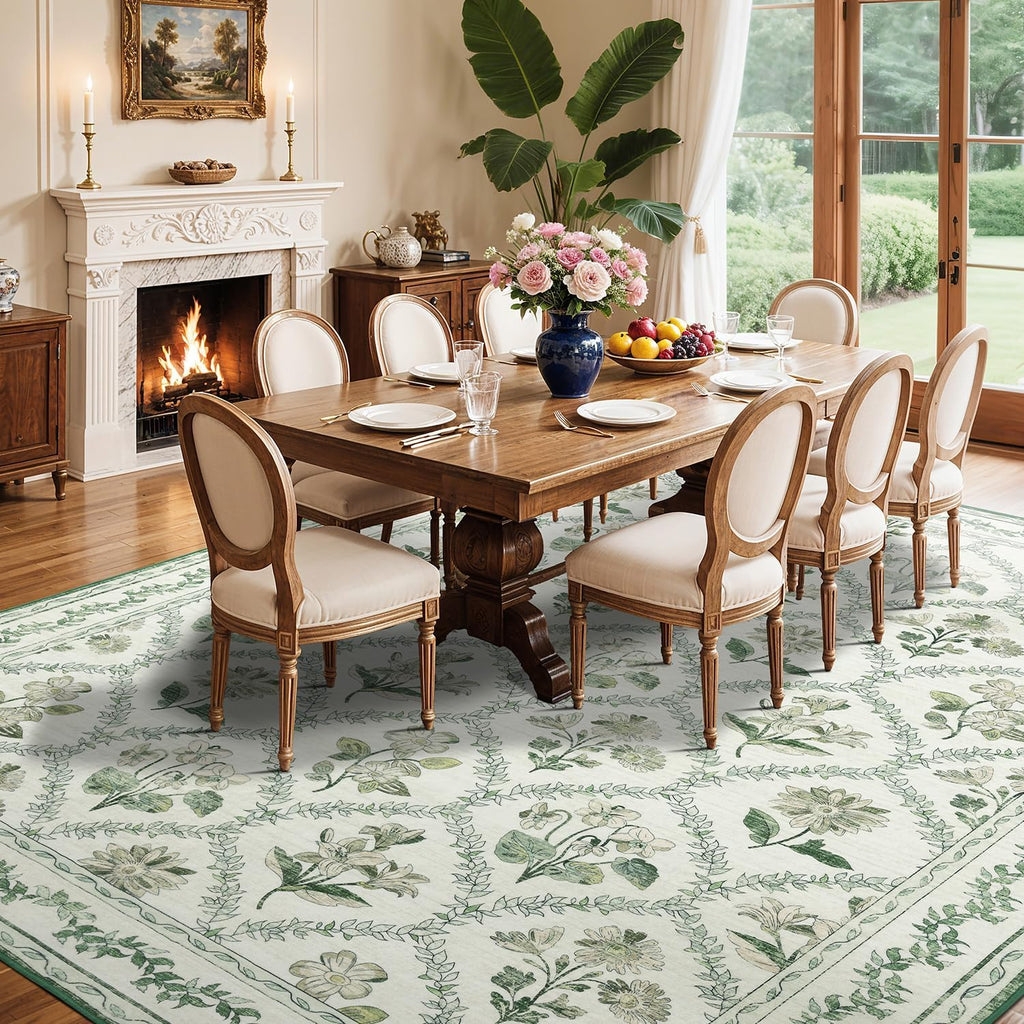 Checkered Rug Area Rugs - Stain Resistant & Non-Slip Backing Vintage Boho Floral Design Rug,Durable &