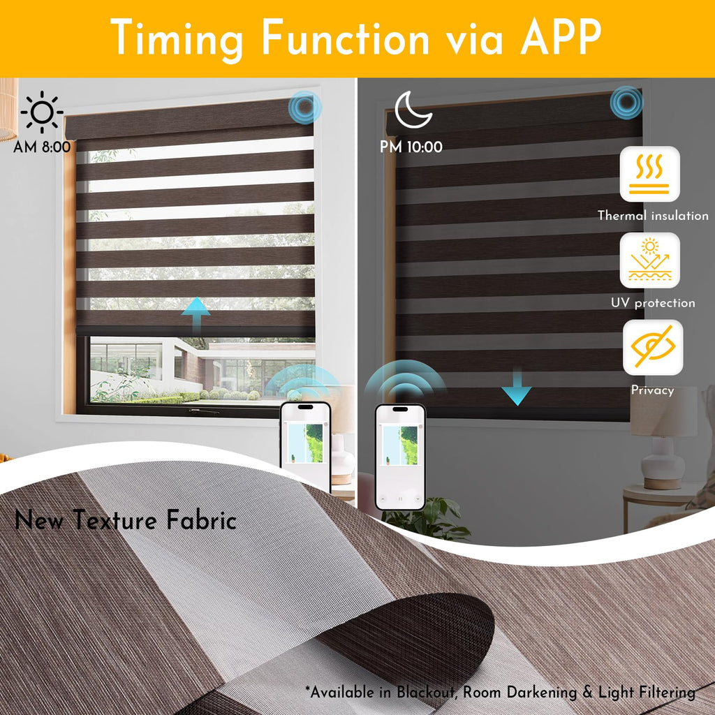 Motorized No Drill Zebra Smart Shades with Remote Smart Zebra Blinds, Non Drill, Light Filtering, Dual