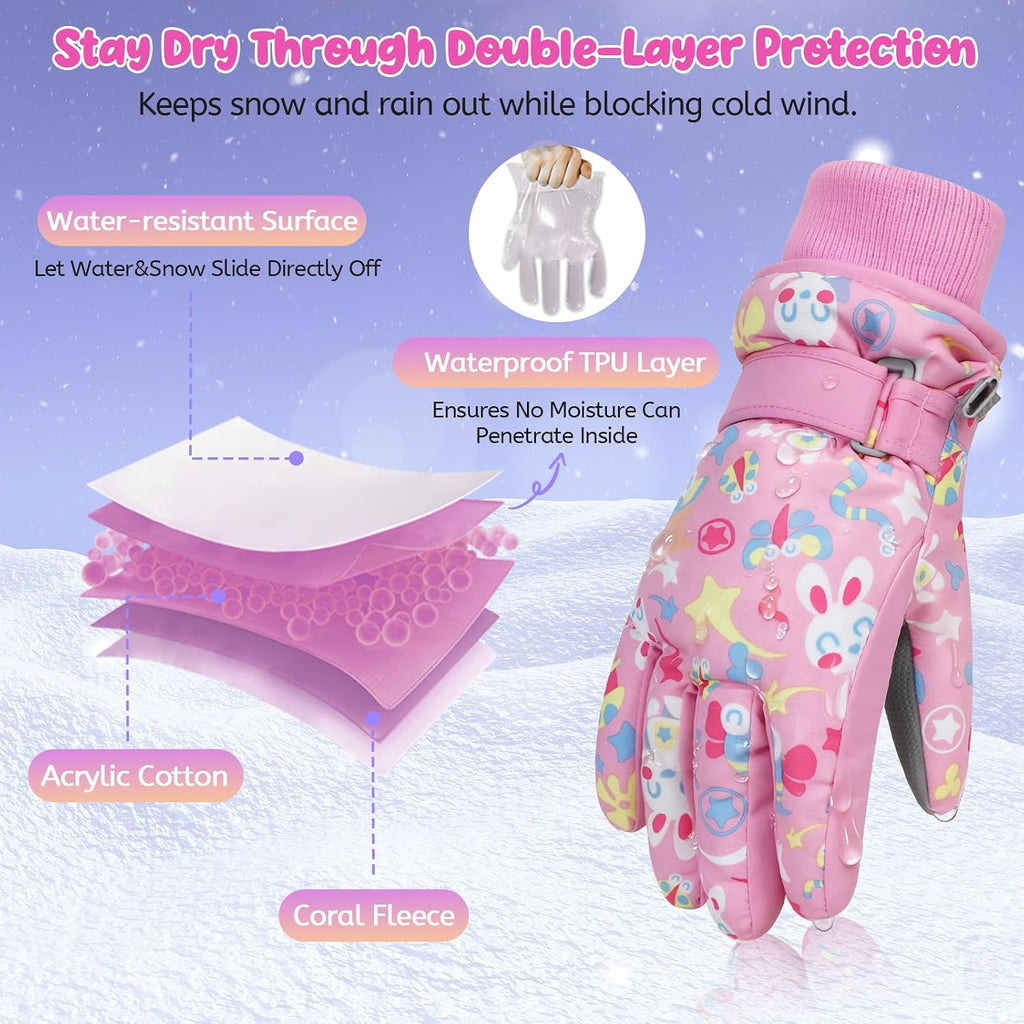 Winter Gloves for Kids Waterproof Boys Girls Cute Snow Ski Gloves Toddler Snowboarding Gloves Windproof