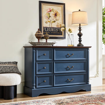 Gray Rustic 6 Drawer Wood with Charging Station