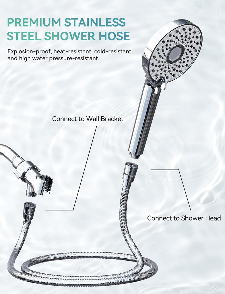 Filtered Shower Head with Handheld, High Pressure 10-Spd Detachable Chrome Showerhead with Stainless Hose